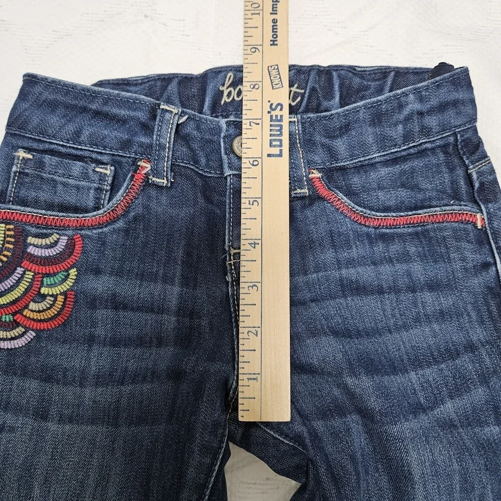 Old Navy Bootcut Jeans Girls 7‎ Blue Rainbow Embroidered Dark Wash Stretch Boho